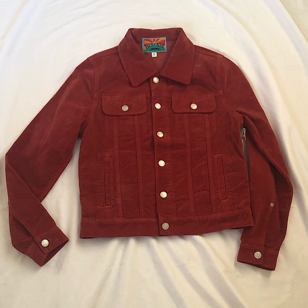 NWT Daily Blue By AG  Flacky Stretch Velveteen Collar Jacket In Ruby Size Small